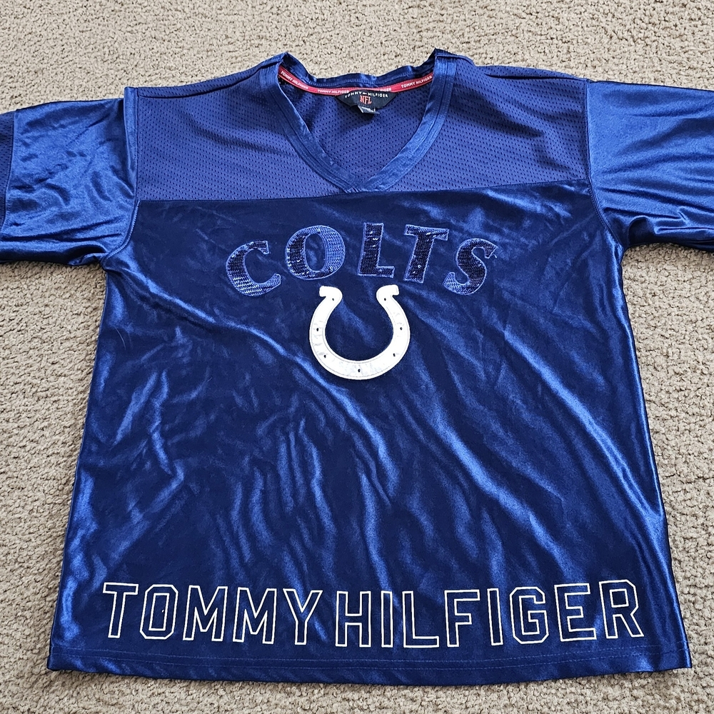 Tommy Hilfiger Blue Sequined Indianapolis Colts Women's Jersey Size Small